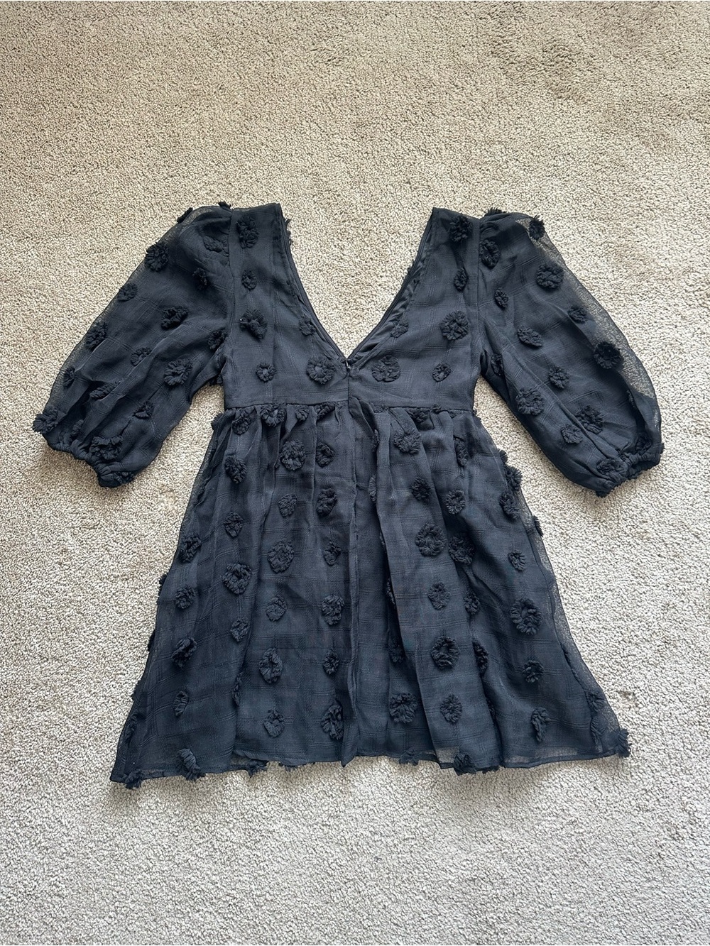 Lulu's Black Textured Pom-Pom Mini Dress - Picture 3 of 3